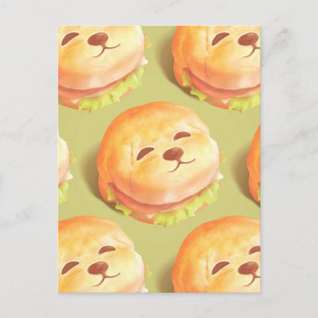 Adorable Dog Face Burger Pattern Holiday Postcard (Front)