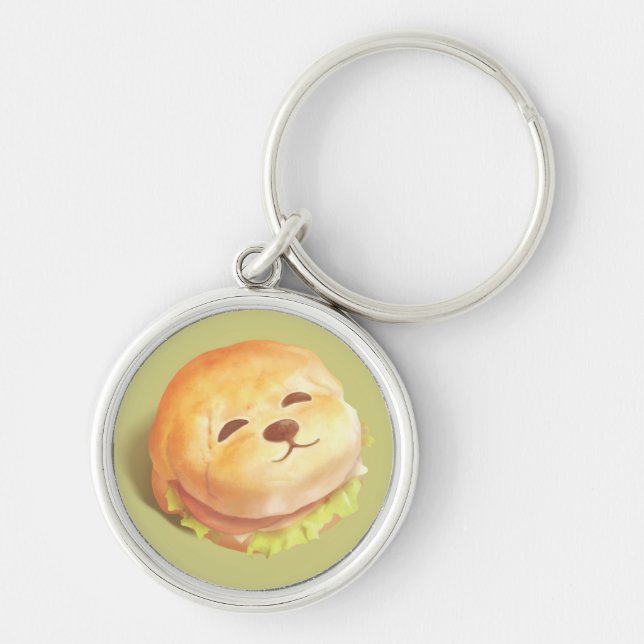 Adorable Dog Face Burger Pattern Keychain (Front)