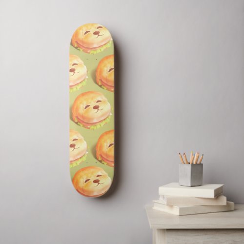 Adorable Dog Face Burger Pattern Skateboard