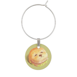 Adorable Dog Face Burger Pattern Wine Charm