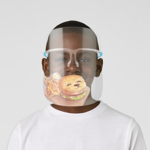 Adorable Dog Face Burger with Fries Kids Face Shield