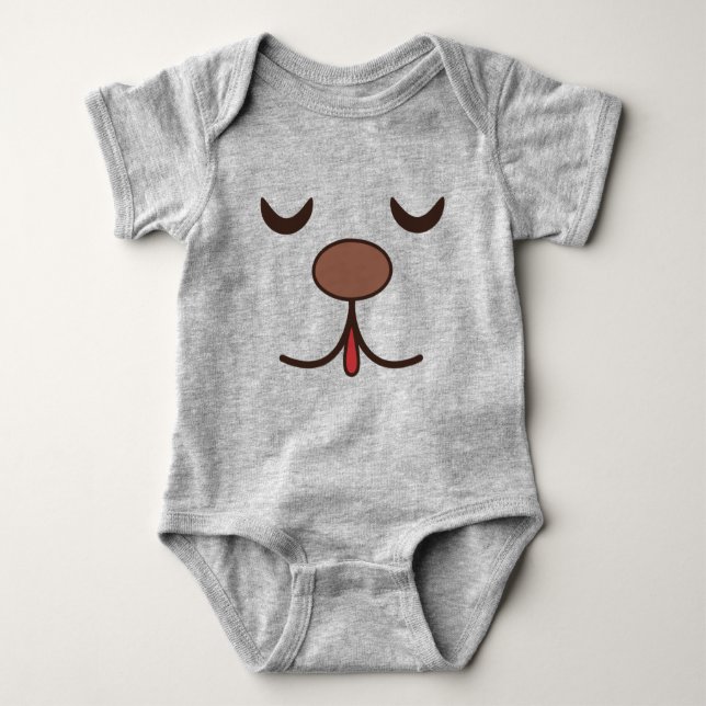 Adorable dog face gray baby bodysuit (Front)