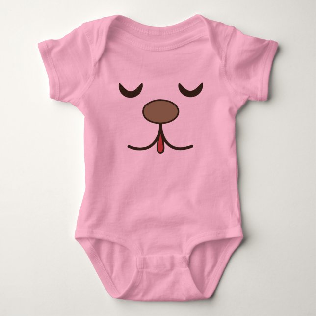 Adorable dog face pink baby bodysuit (Front)
