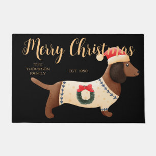 Adorable dog family name modern classic black lap doormat