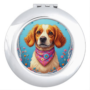 Adorable Dog Framed by Colorful Flowers Compact Mirror
