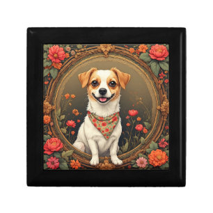 Adorable Dog Framed by Colorful Flowers Gift Box