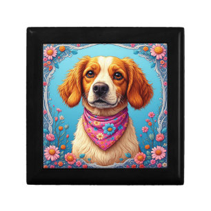 Adorable Dog Framed by Colorful Flowers Gift Box
