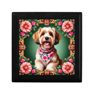 Adorable Dog Framed by Colorful Flowers Gift Box