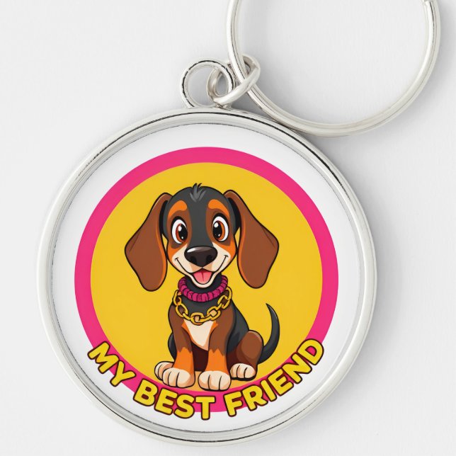 Adorable Dog Illustration Keychain (Front)