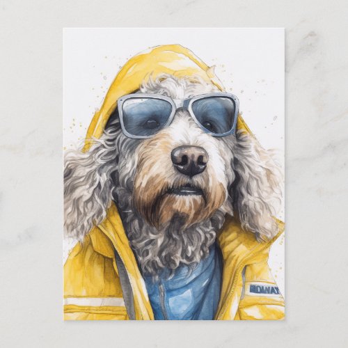 Adorable Dog in a yellow raincoat Postcard