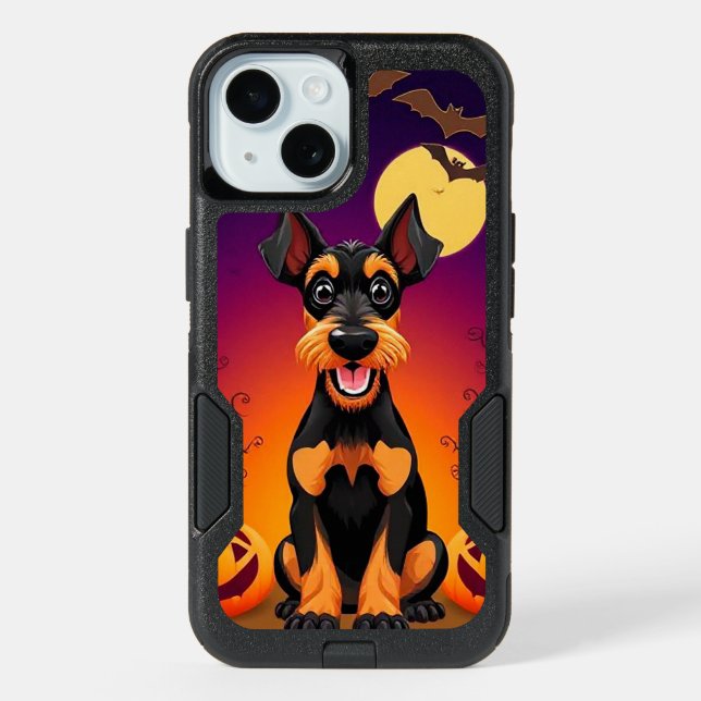Adorable Dog in Halloween Scene iPhone 15 Case (Back)
