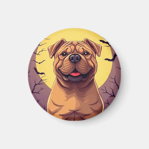 Adorable Dog in Halloween Scene with Pumpkins Magnet