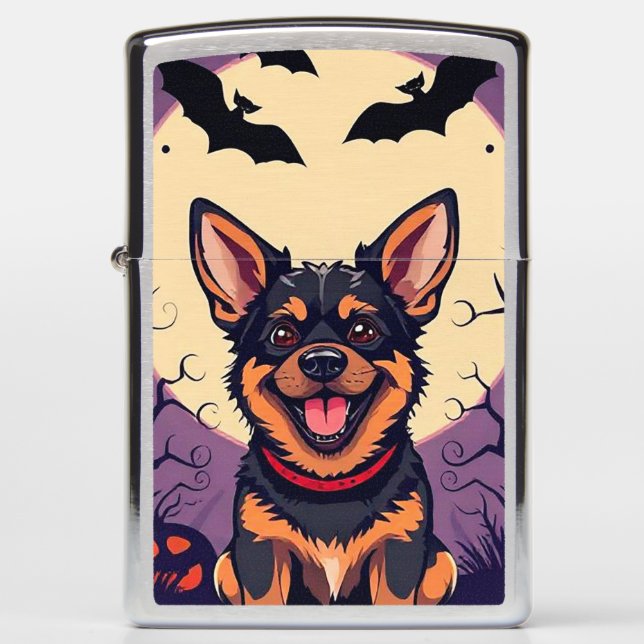 Adorable Dog in Halloween Scene Zippo Lighter (Front)