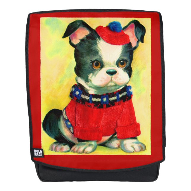 adorable dog in hat and sweater backpack (Front)