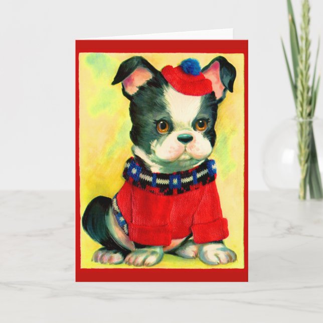 adorable dog in hat and sweater card (Front)