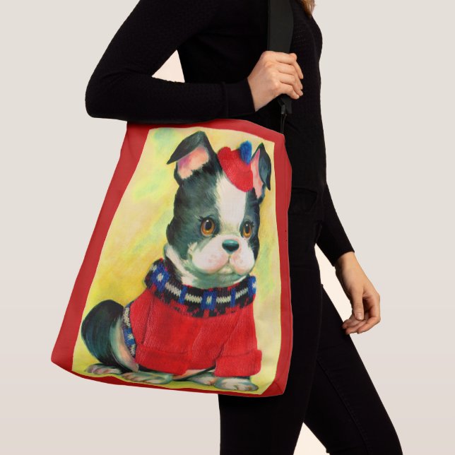 adorable dog in hat and sweater crossbody bag (Close Up)