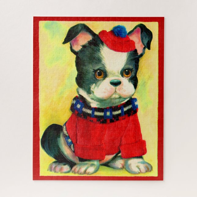 adorable dog in hat and sweater jigsaw puzzle (Vertical)