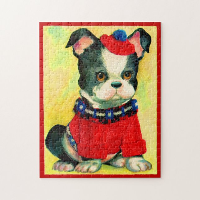 adorable dog in hat and sweater jigsaw puzzle (Vertical)