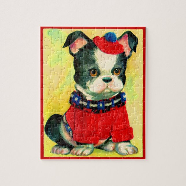 adorable dog in hat and sweater jigsaw puzzle (Vertical)