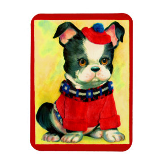 adorable dog in hat and sweater magnet
