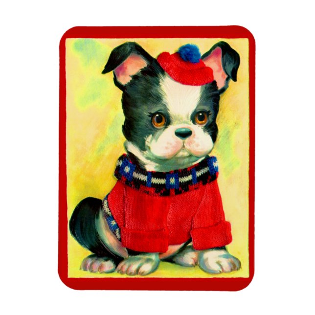 adorable dog in hat and sweater magnet (Vertical)