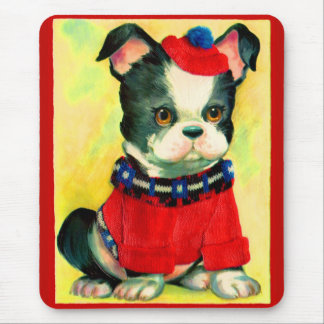 adorable dog in hat and sweater mouse pad