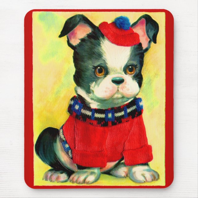 adorable dog in hat and sweater mouse pad (Front)