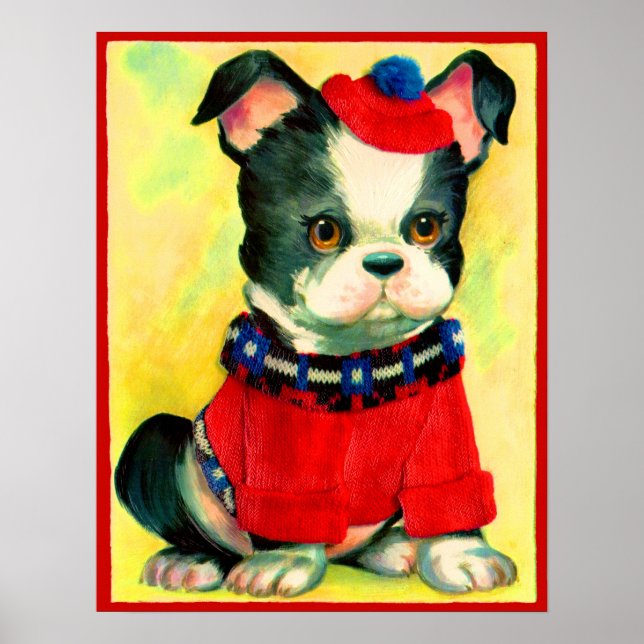 adorable dog in hat and sweater poster (Front)