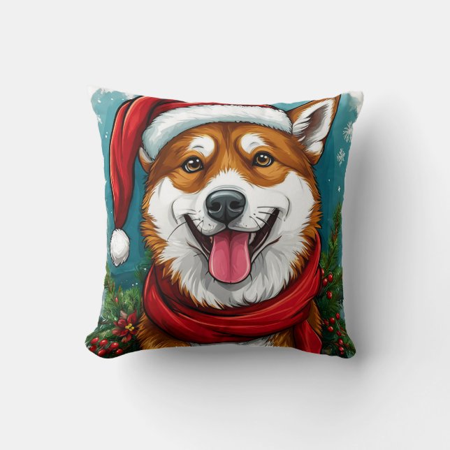 Adorable Dog in Santa Outfit Throw Pillow (Front)