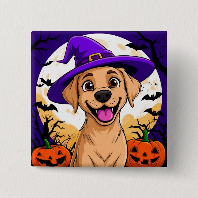 Adorable Dog in Witch Hat Button (Front)