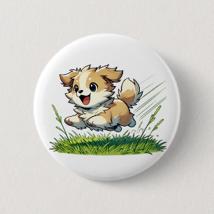 Adorable dog joyfully running button