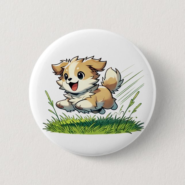 Adorable dog  joyfully running button (Front)
