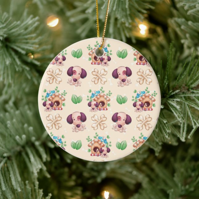 Adorable Dog Pattern  Ceramic Ornament (Tree)