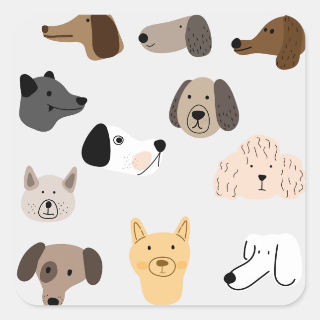 Adorable Dog Pattern Illustration Square Sticker (Front)