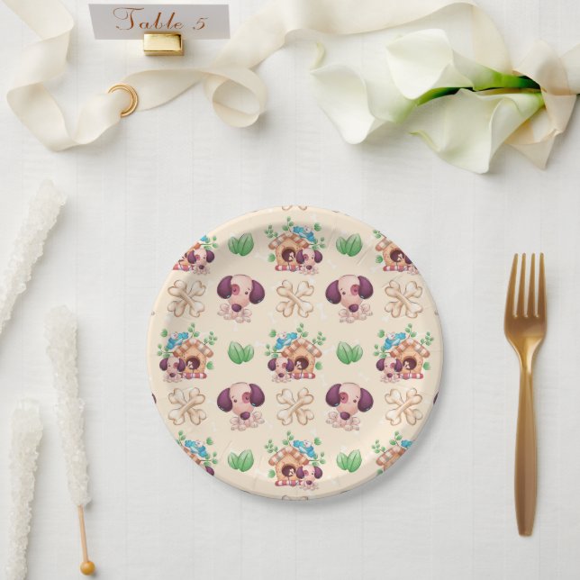 Adorable Dog Pattern  Paper Plates (Wedding)