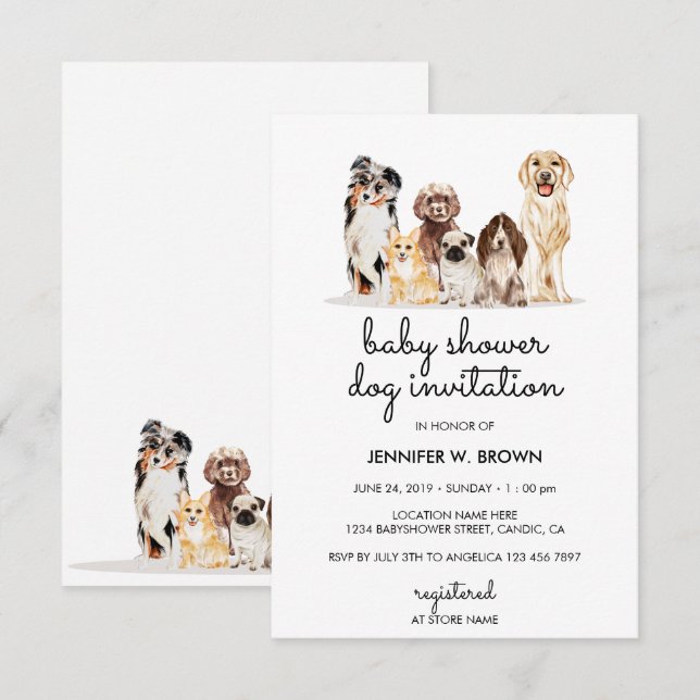Adorable Dog Puppies Baby Shower Invitation (Front/Back)