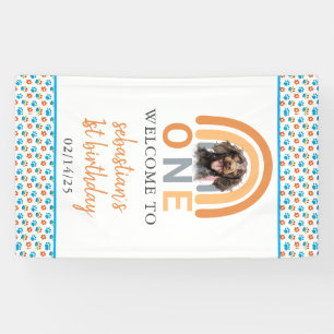 Adorable Dog Rainbow Watercolor 1st Birthday Party Banner