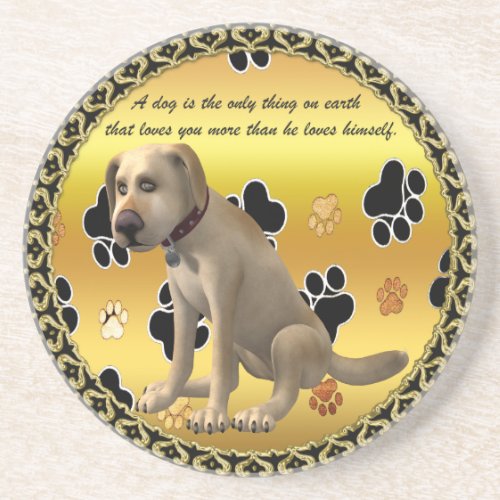Adorable dog sitting with a cute fun quote drink coaster