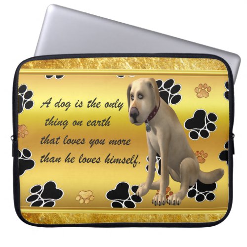 Adorable dog sitting with a cute fun quote laptop sleeve