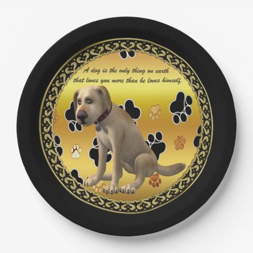 Adorable dog sitting with a cute fun quote paper plates