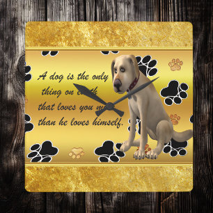 Adorable dog sitting with a cute fun quote square wall clock