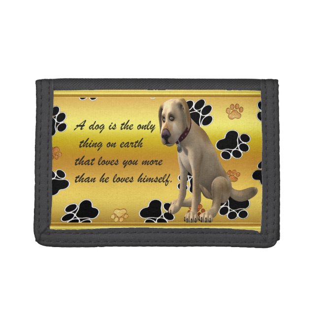 Adorable dog sitting with a cute fun quote trifold wallet (Front)