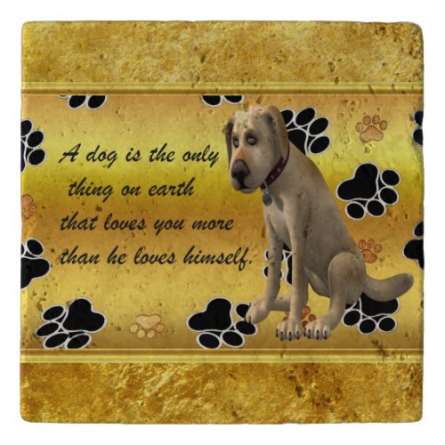 Adorable dog sitting with a cute fun quote trivet