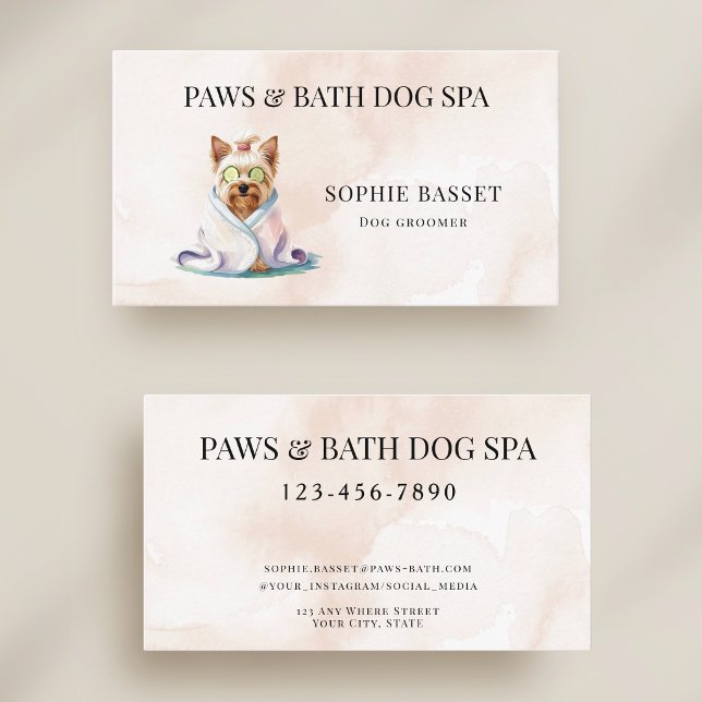 Adorable Dog Spa Watercolor Beige Business Card (Creator Uploaded)