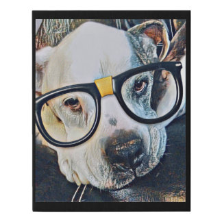 Adorable Dog W/Glasses Faux Wrapped Canvas Print