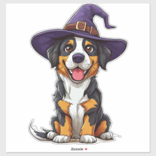 Adorable Dog Wearing Purple Wizard Hat Halloween Sticker