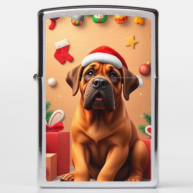 Adorable Dog Wearing Santa Hat Zippo Lighter (Front)