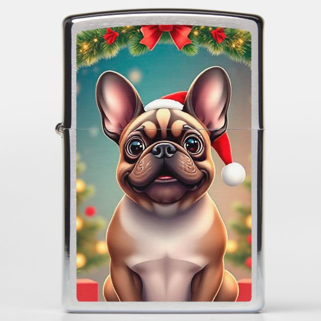 Adorable Dog Wearing Santa Hat Zippo Lighter (Front)