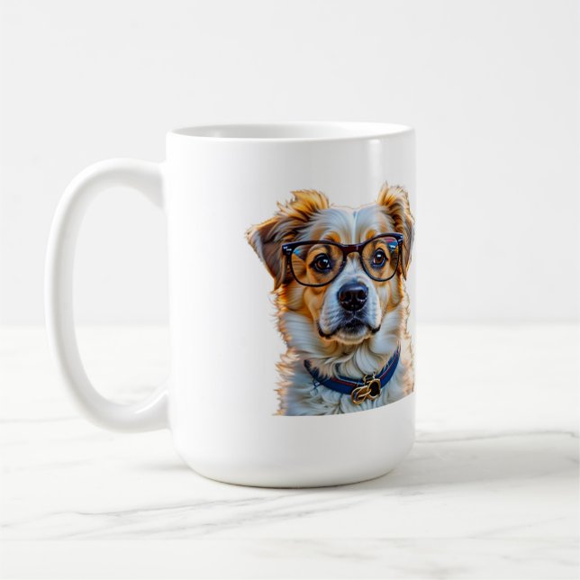 Adorable Dog with Glasses Coffee Mug (Left)