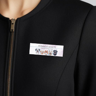 Adorable dogs bath with bubbles, watercolor name tag